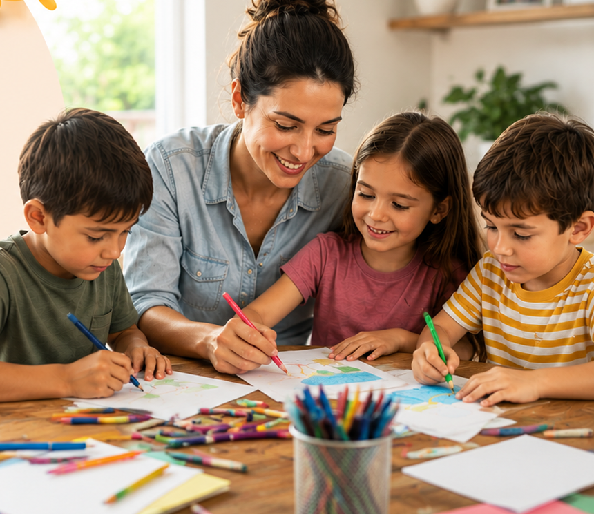 Family doing summer activities together